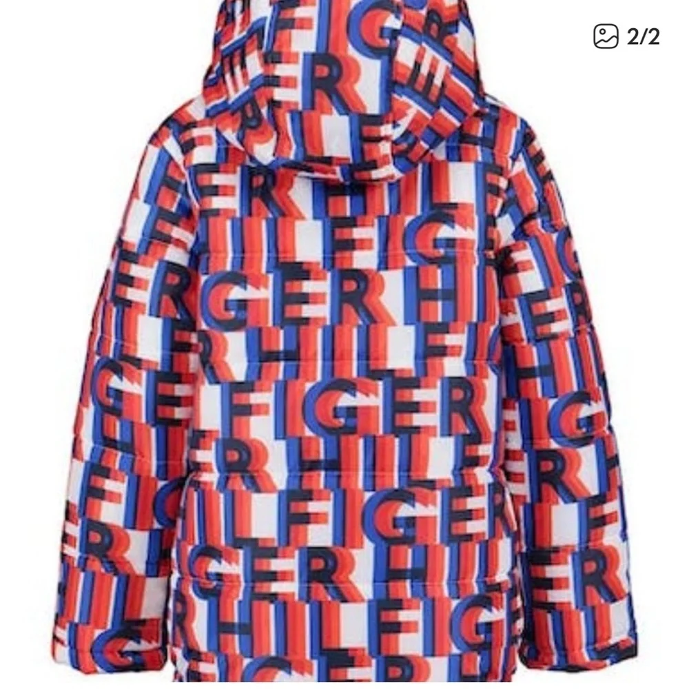 Tommy Hilfiger Boys Logo Print Insulated Hooded Puffer Jacket L 14-16